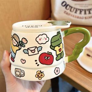 Cute Ceramic Mug with Lid 400ml Cartoon Animal Coffee Tea Cup Gift Box